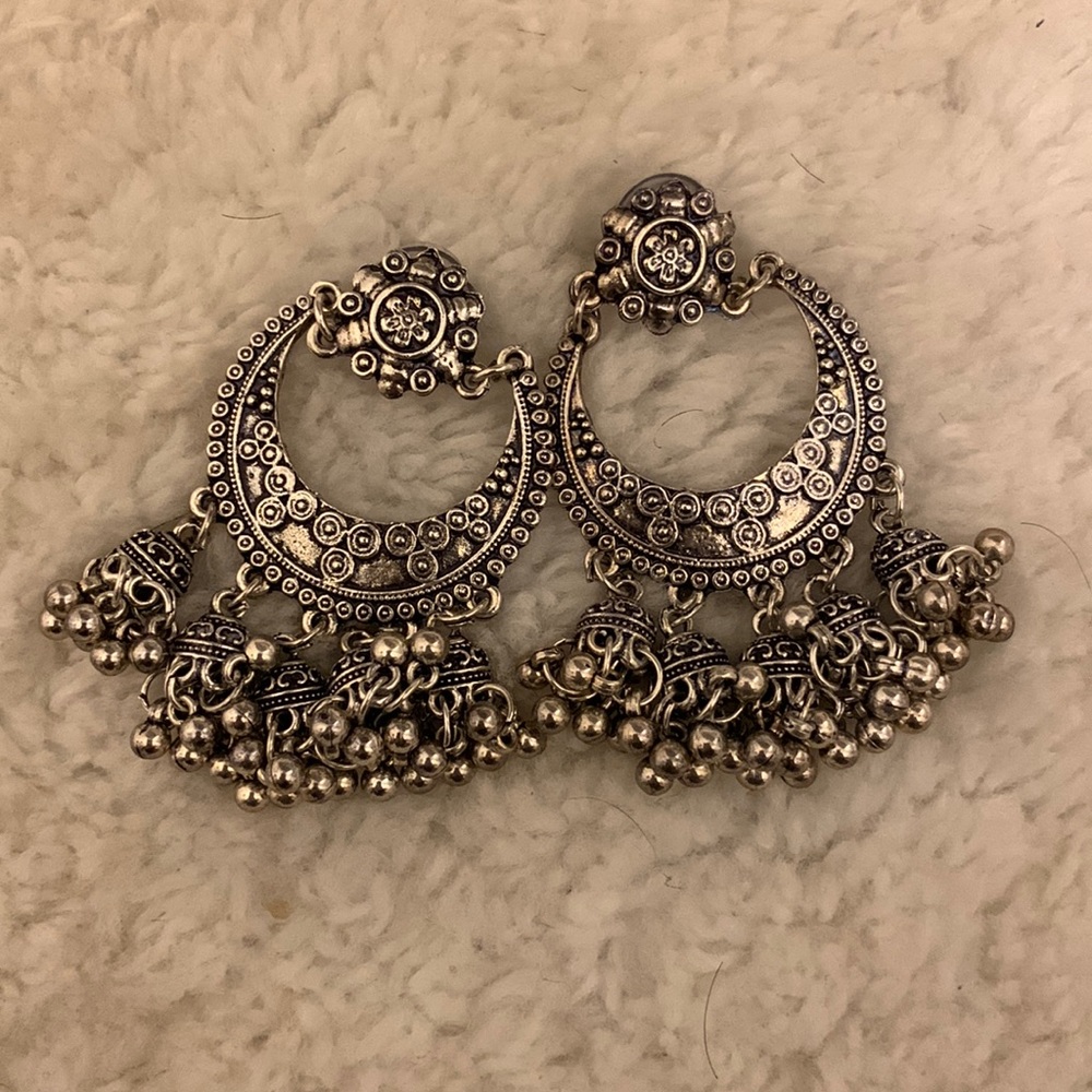 Oxidized silver earrings Indian Jhumka